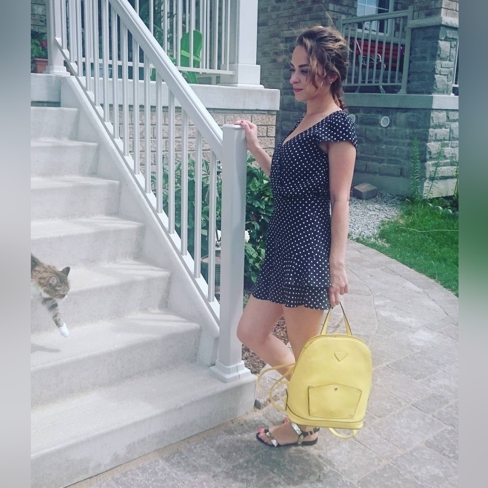 Hard Cover Faux Leather  Yellow backpack One Compartment With Pockets